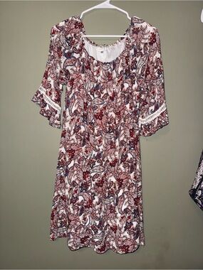 NAIF White Midi Dress with Red and Blue Paisley Print